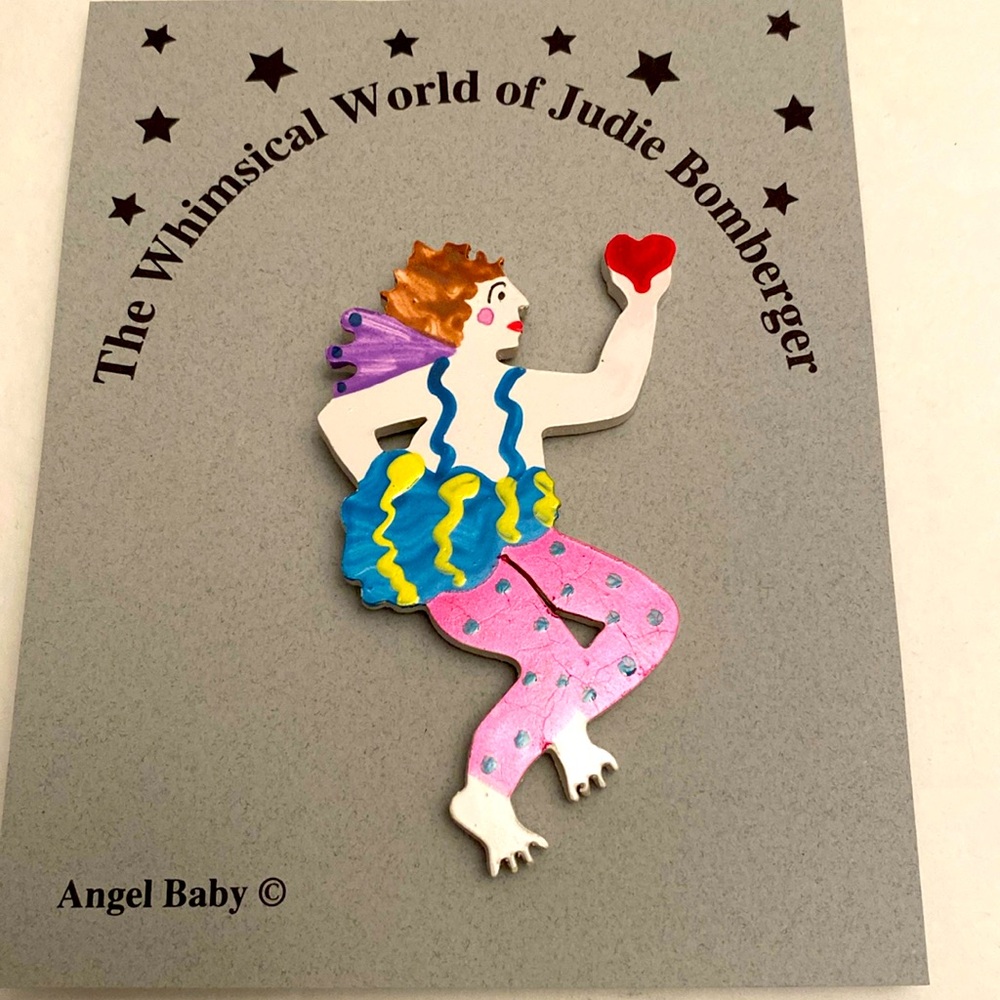 Artist Judie Bomberger Angel Baby Hand Painted Whimsical Brooch Pin Vintage